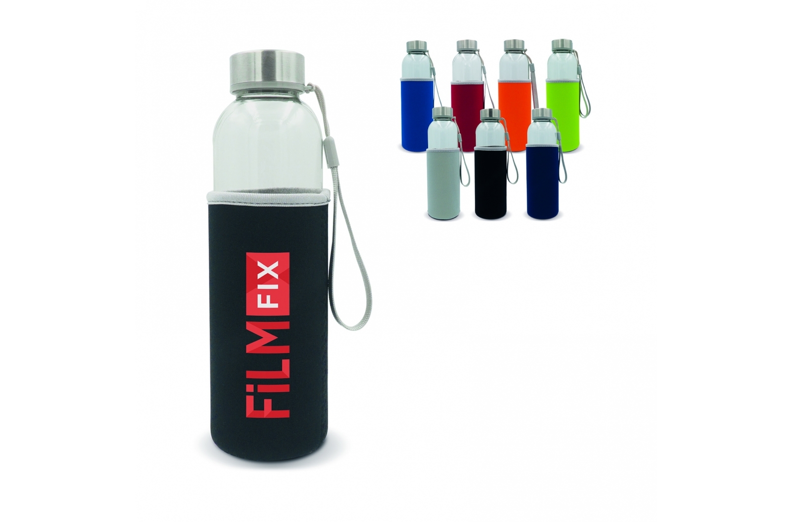 Botella de Agua de Vidrio con Funda Protectora y Correa de Transporte 500ml - Canfranc