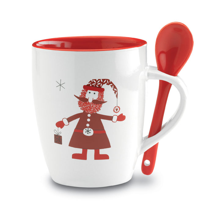 Taza de Cerámica Decorada con Papá Noel con Cuchara Integrada - San Asensio