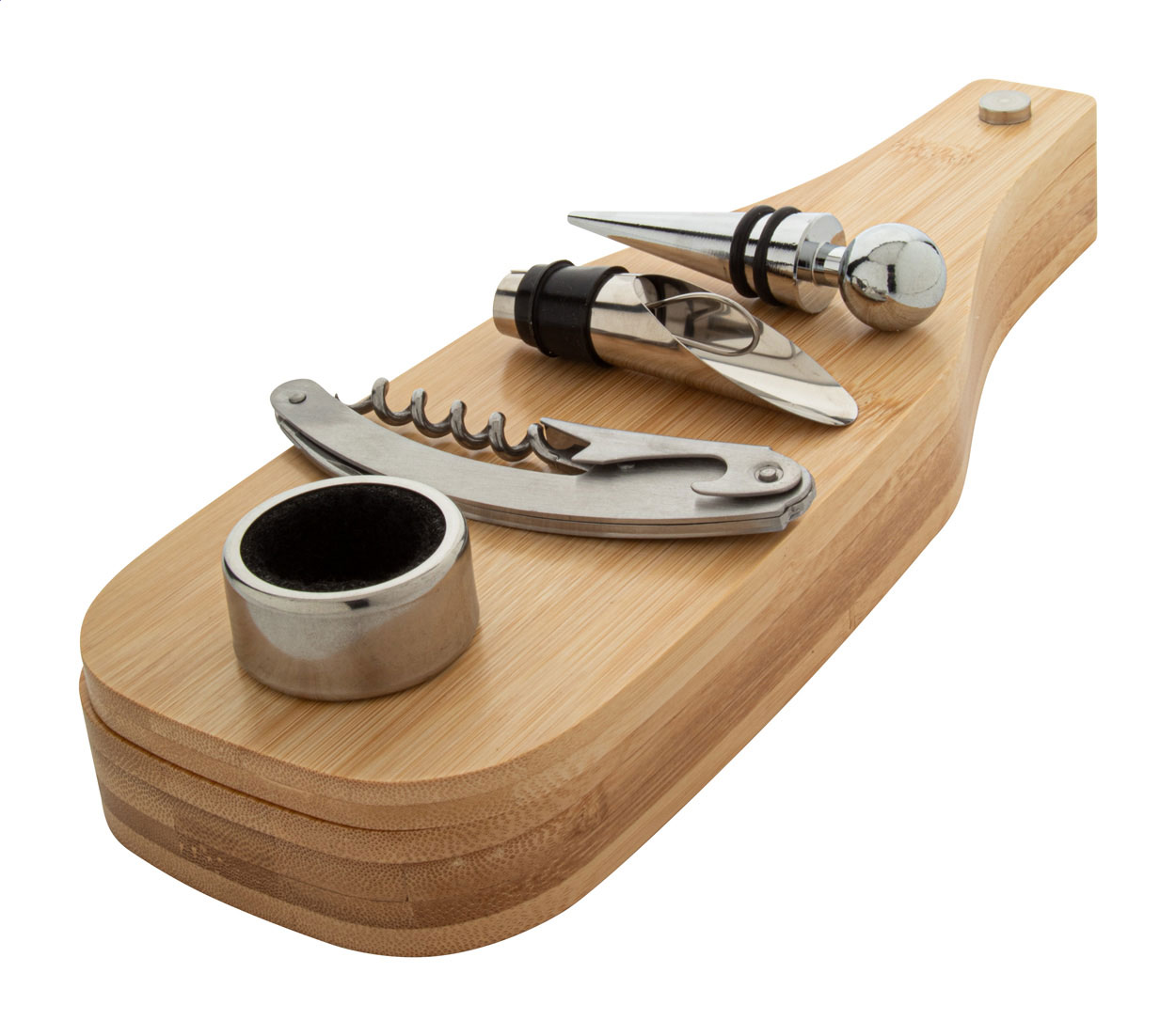 Juego de vino de acero inoxidable en caja de bambú - Muro de Aguas