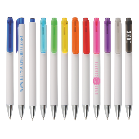 Bolígrafo MANHATTAN con barril blanco y clip transparente - Cimballa