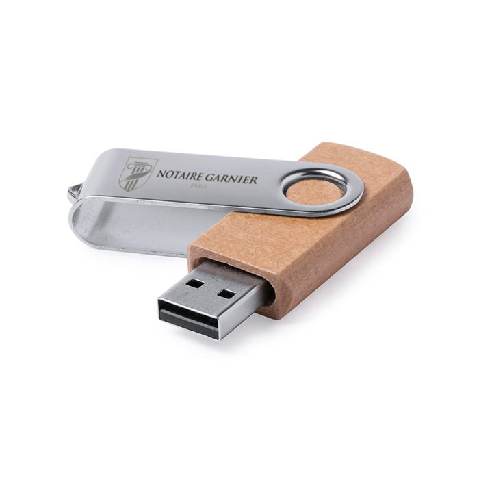 Memoria USB de cartón reciclado de 16GB con clip de metal - Castellar de Santiago