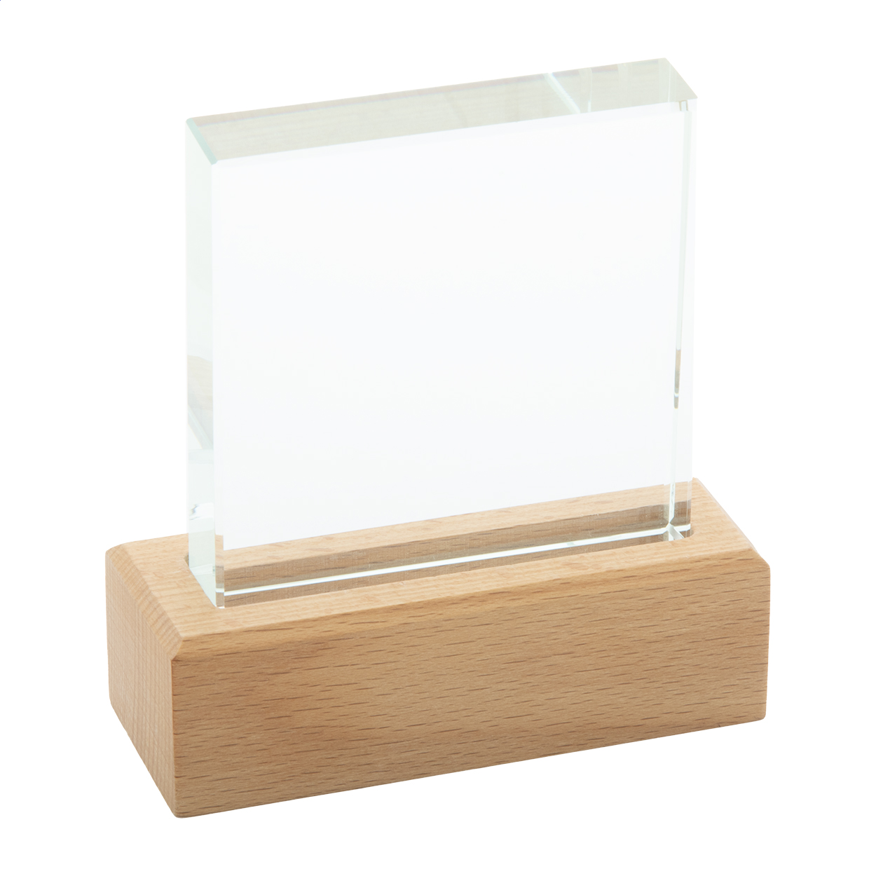Trofeo de Cristal con Base de Madera - Montejaque impreso con logotipo