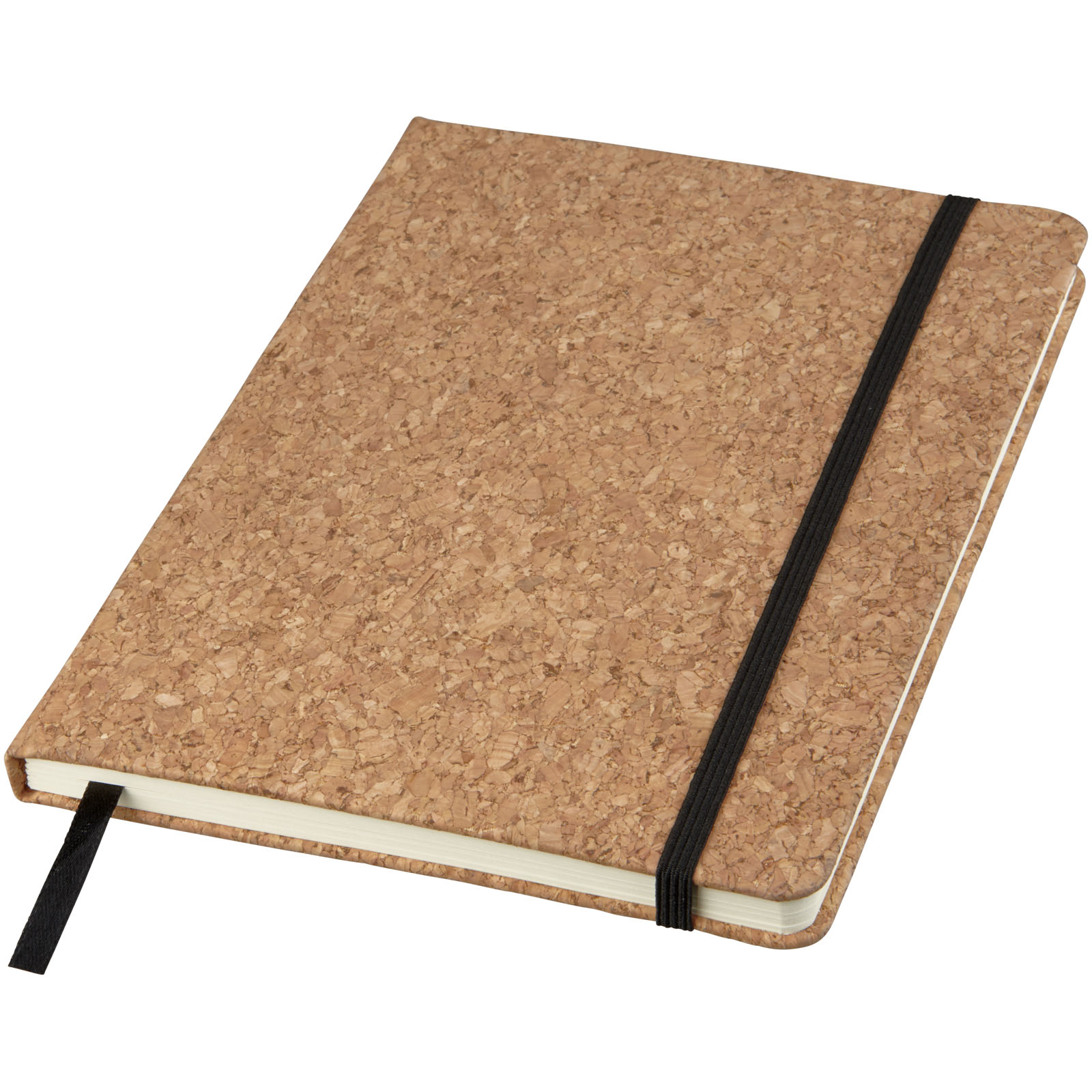 Cuaderno con cubierta de corcho A5 con elástico y cinta negra - Muxía