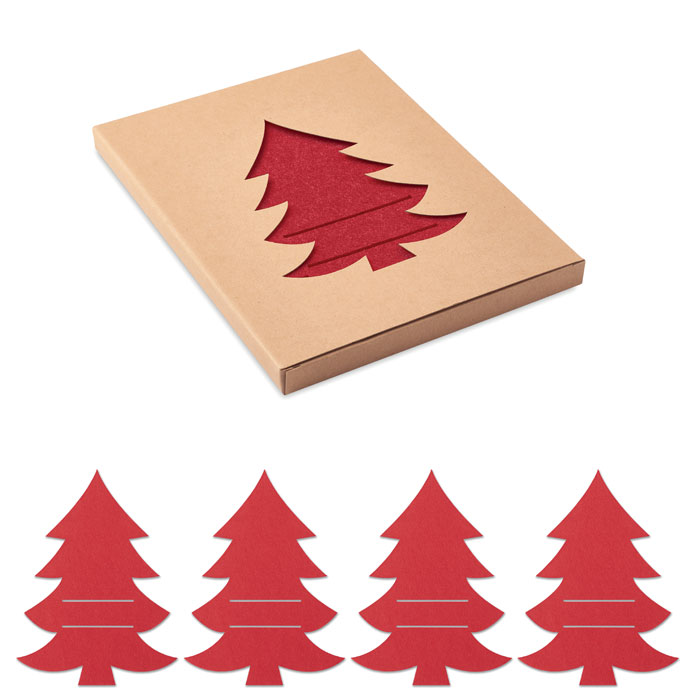 Portacubiertos de fieltro RPET en forma de árbol de Navidad en caja Kraft - Tauste