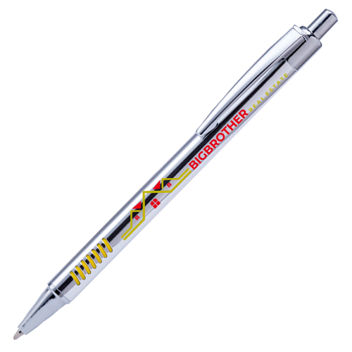 Bolígrafo de aluminio con acabado cromado y agarre de color brillante - Urda