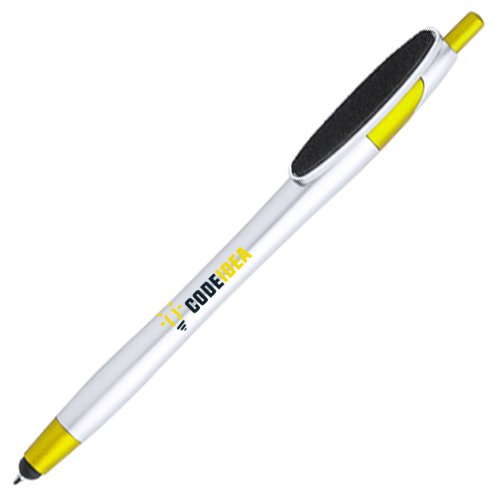 Bolígrafo metálico bicolor con pulsador y clip de limpieza de pantalla - Puertollano