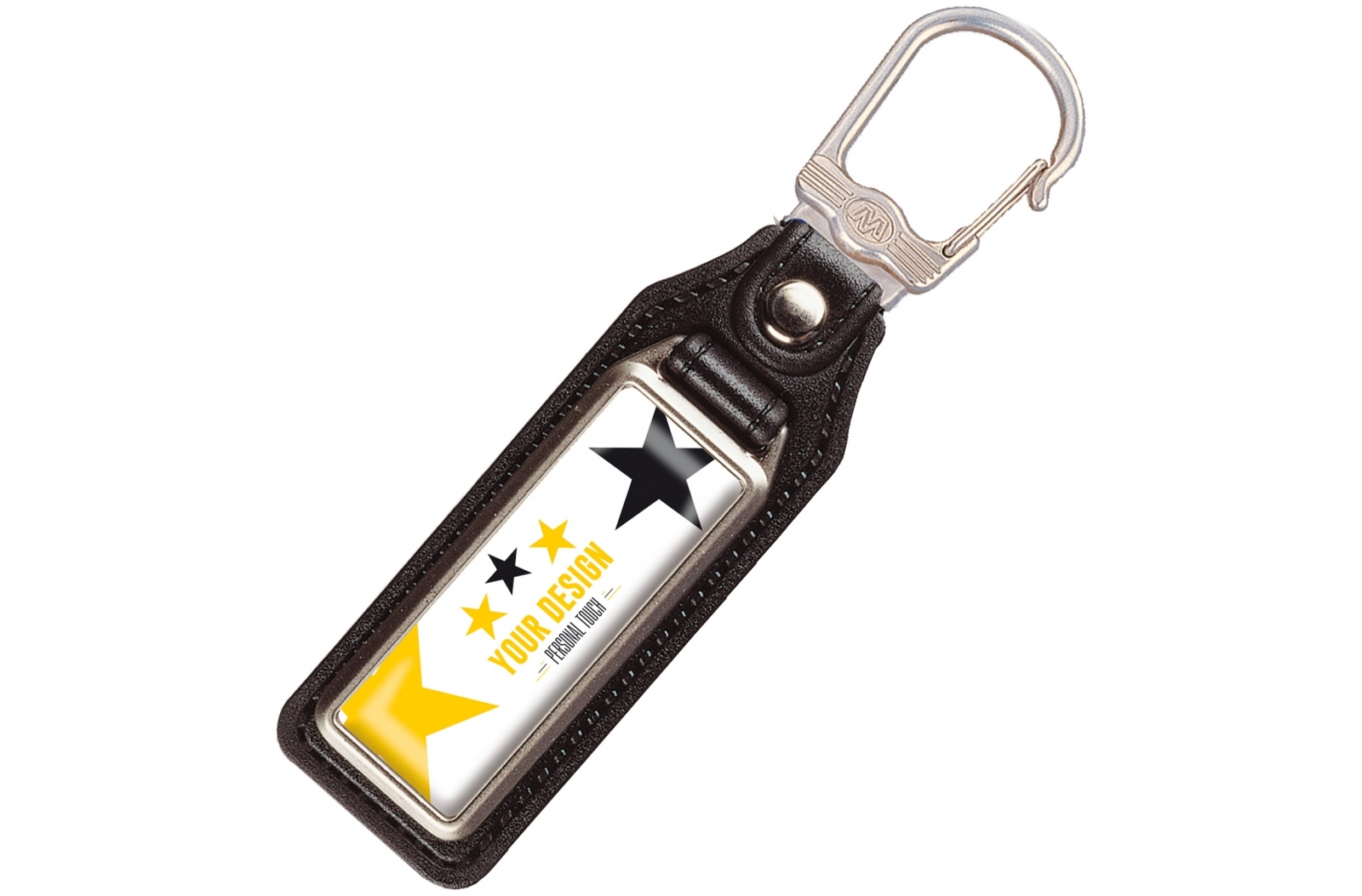 Llavero metálico rectangular con etiqueta de cuero - Martorelles