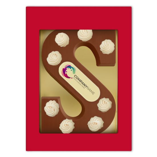 Letra S de Chocolate de Lujo con Escudo de Logotipo Personalizado - Great Haseley - Moreda de Álava/Moreda Araba