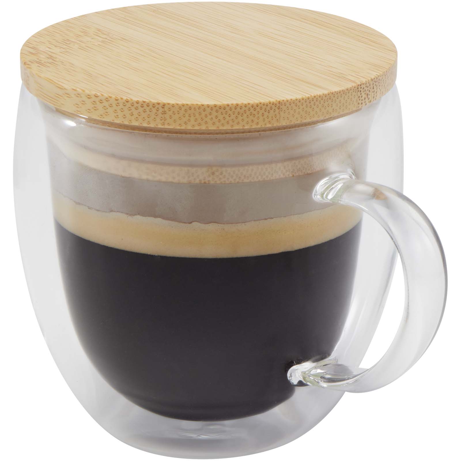 Taza de Cristal Isotérmica Lenora con Tapa de Bambú - Grávalos