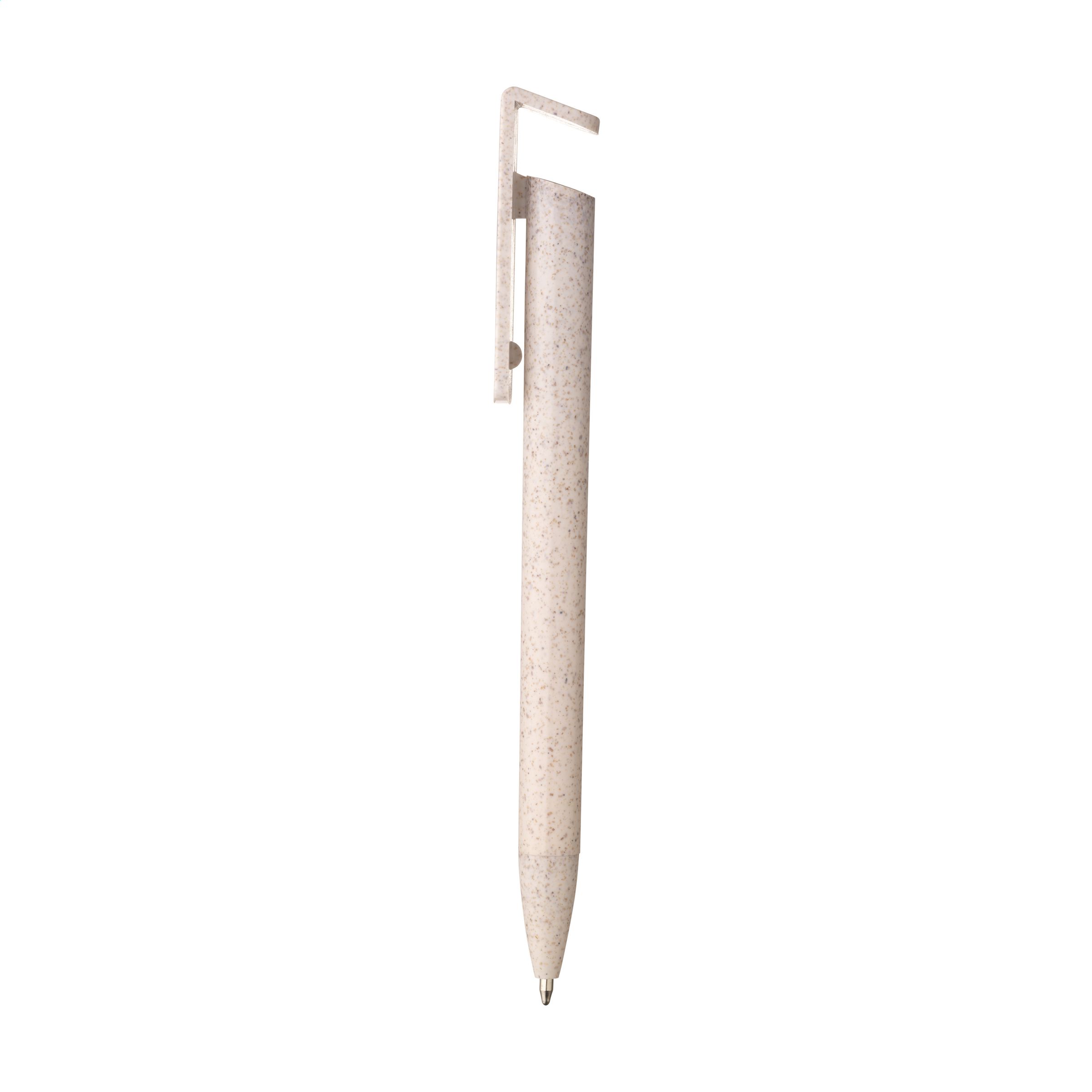 Bolígrafo de tinta azul con soporte para teléfono hecho de desechos de trigo - Aguadulce