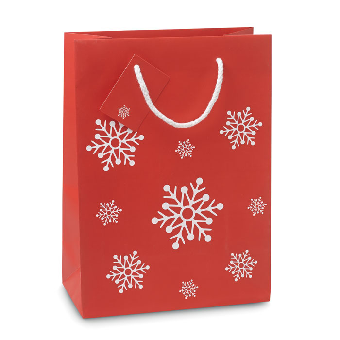 Bolsa de Papel de Regalo de Tamaño Mediano con Patrón de Copos de Nieve y Etiqueta - Kripan