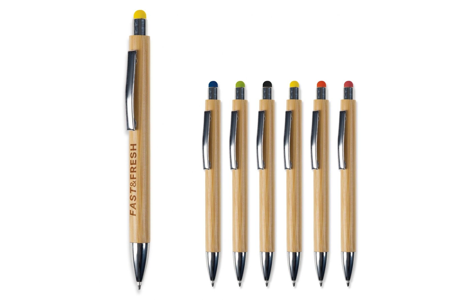 Bolígrafo de Material de Bambú con Empujador Metalizado y Lápiz Óptico para Pantalla Táctil - Polop