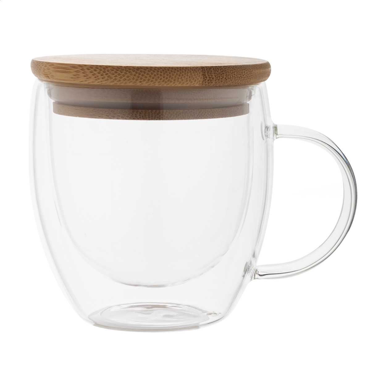 Taza térmica de vidrio mini con tapa de bambú - Canillas de Río Tuerto impreso con logotipo