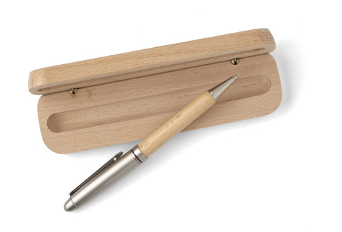 Bolígrafo de madera de haya y metal con estuche para bolígrafo - Negreira