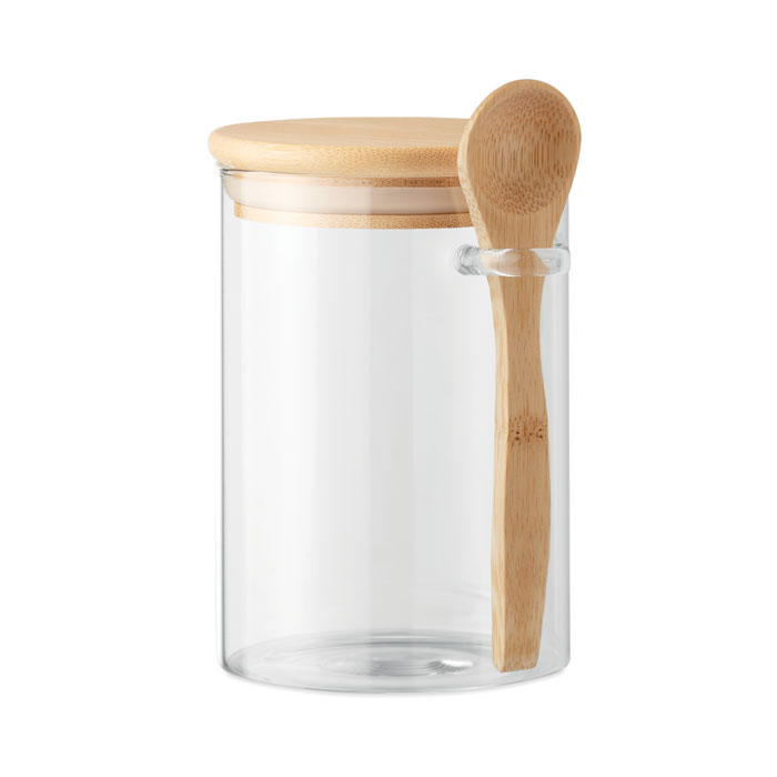 Tarro de almacenamiento de vidrio de borosilicato con tapa de bambú y cuchara - 600 ml - Agoncillo