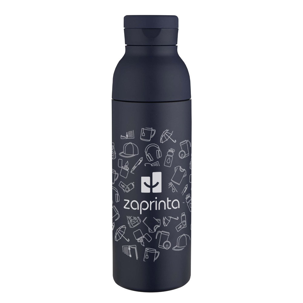 Botella de agua de acero inoxidable de doble pared RCS reciclada de 650 ml con juego de tapas de 3 piezas iluminada.