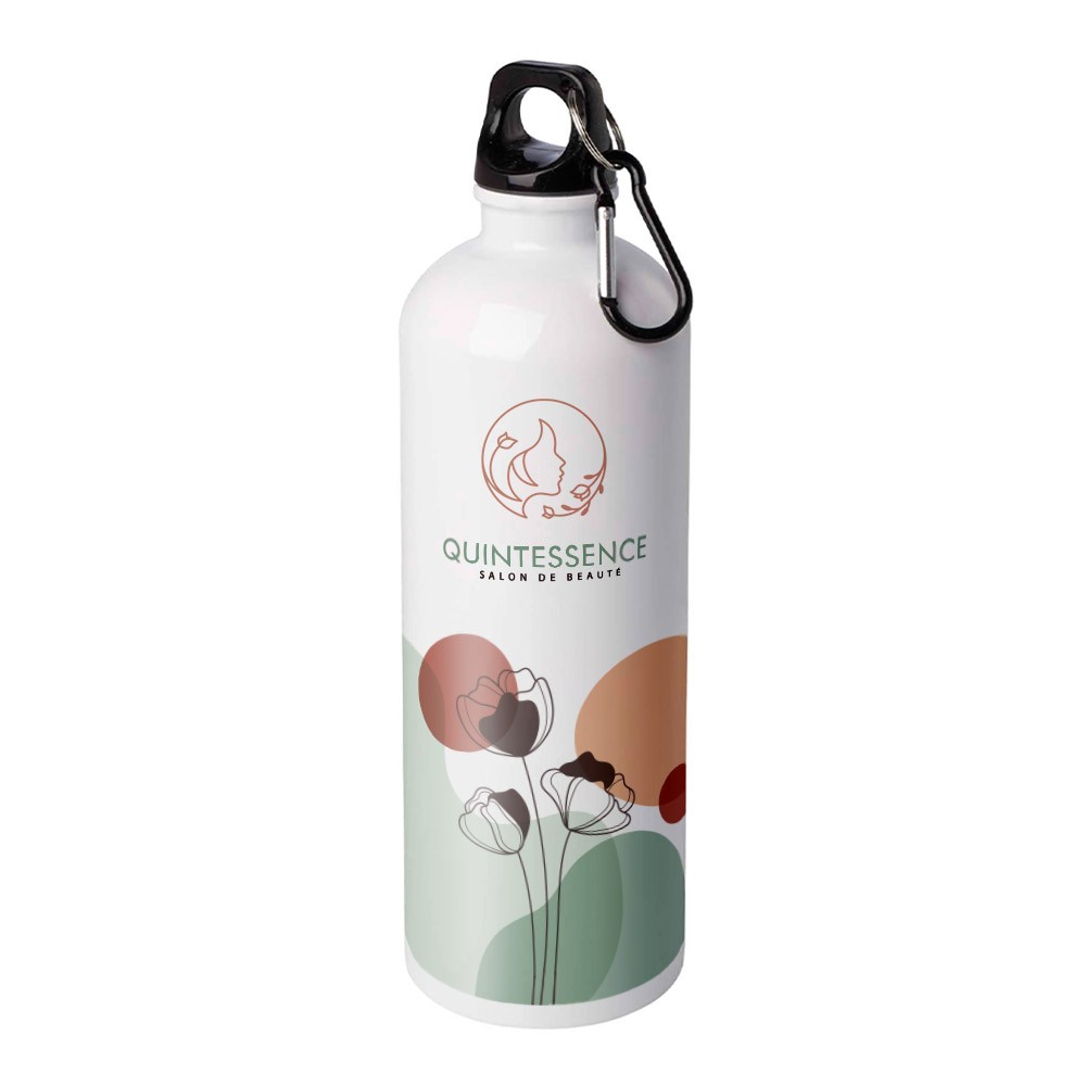 Botella de acero inoxidable reciclado 750 ml con mosquetón - Castejón del Puente impreso con logotipo