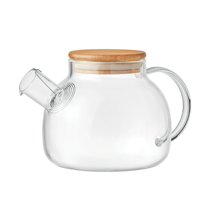 Tetera de vidrio de borosilicato con infusor de acero inoxidable y tapa de bambú - San Pablo de los Montes
