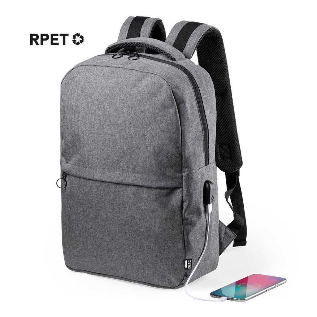 Mochila de negocios de material RPET 600D con puerto de carga USB - Petra