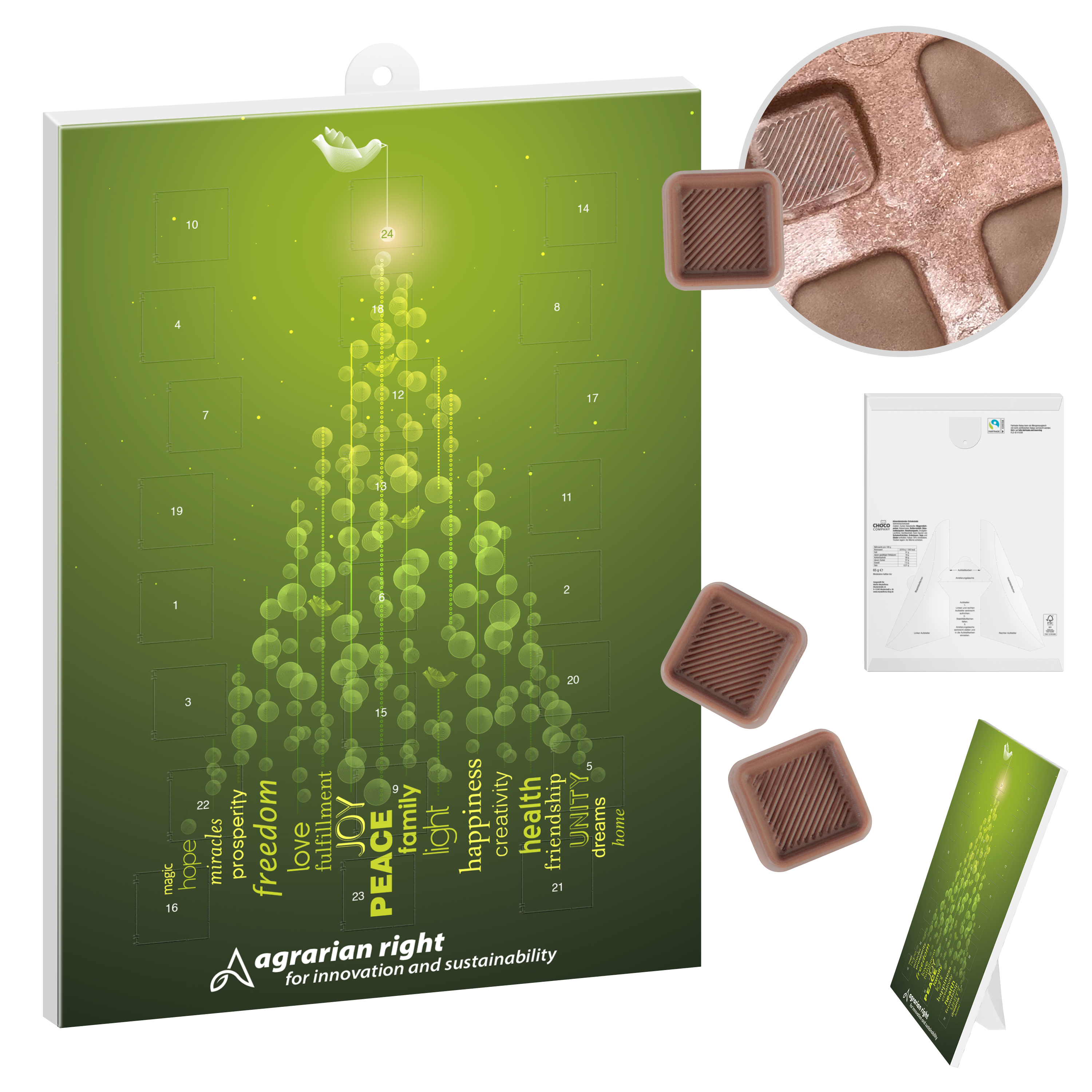 Calendario de Adviento de Chocolate Orgánico - Carnota impreso con logotipo