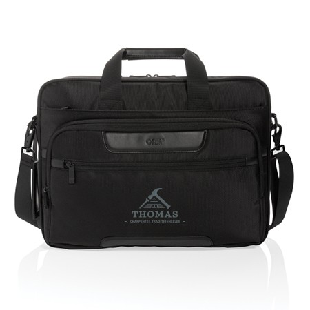 Bolsa para laptop de poliéster 1680D RPET elegante con salida USB y bolsillos RFID - Gálvez