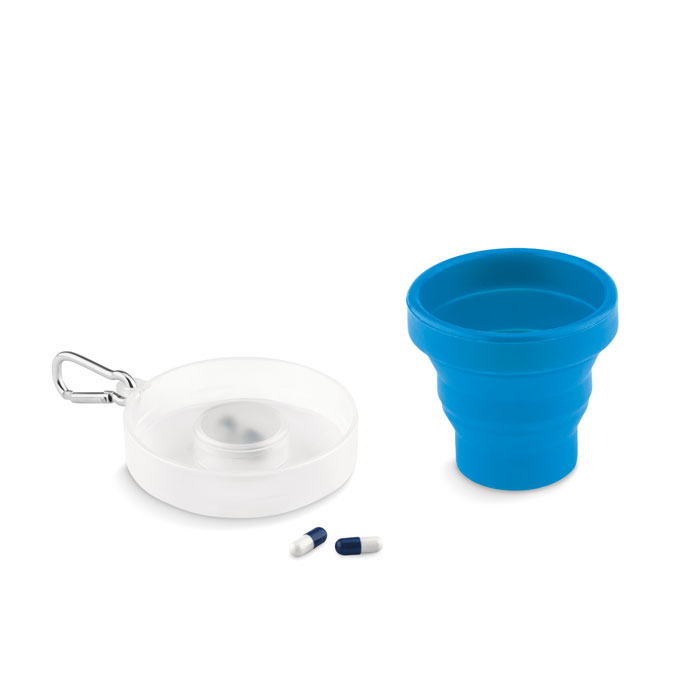 Vaso plegable de silicona con contenedor de pastillas y mosquetón - Ariany