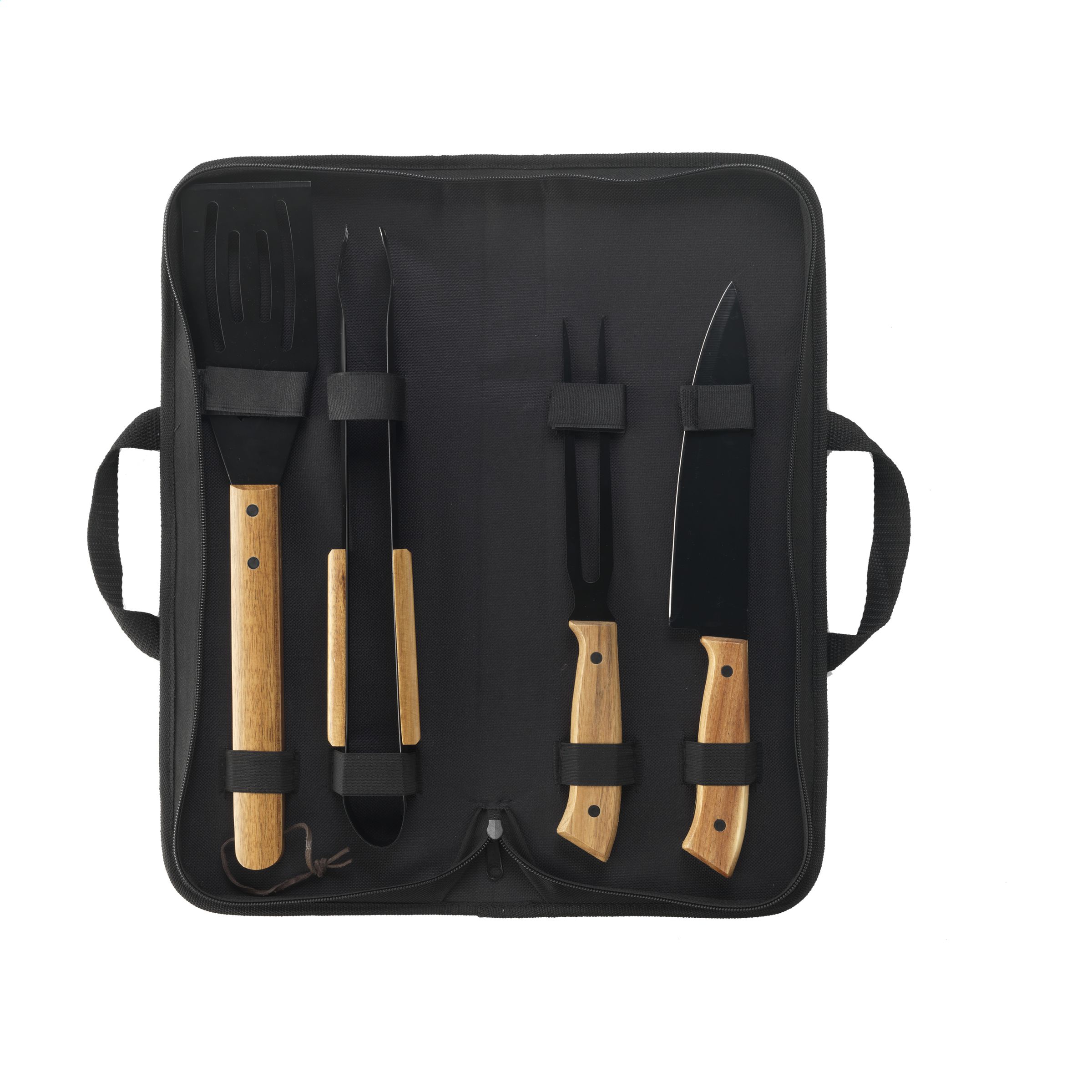 Set de Barbacoa de Acero Inoxidable de 4 Piezas con Mangos de Madera de Acacia - Carranque