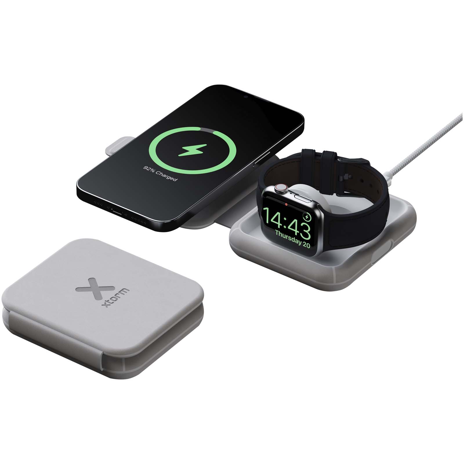 Xtorm XWF21 Cargador de viaje inalámbrico 2 en 1 plegable de 15 W - Gris