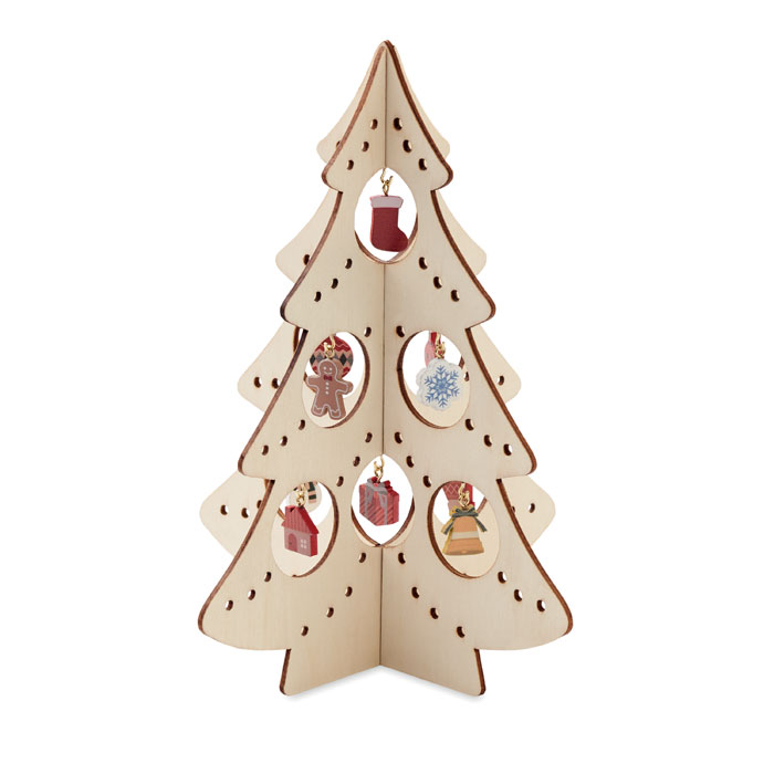 Una silueta de árbol de Navidad hecha de madera contrachapada que viene con 10 adornos variados. Se necesita algo de montaje - Fenny Drayton - Arzúa