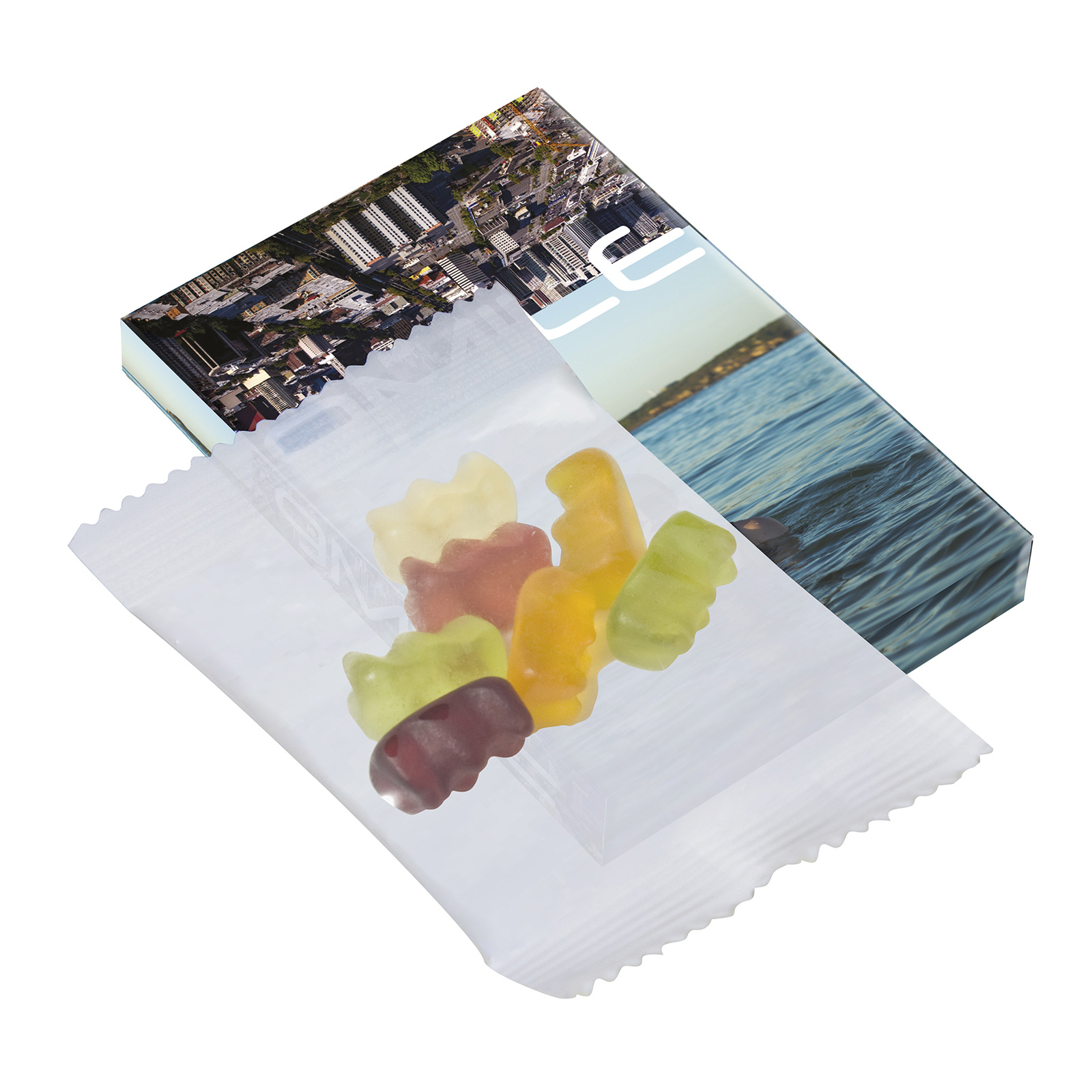 Caja impresa con bolsa transparente de gelatina de frutas - Bordalba