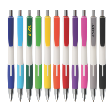 Bolígrafo ANTIGUA con Barril Blanco y Clip de Color Sólido - Escatrón