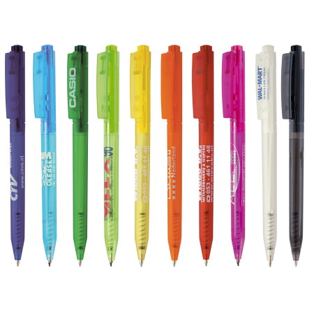 Bolígrafo de punta redonda Peekay transparente de HALLIGEN con tinta azul - Ballobar