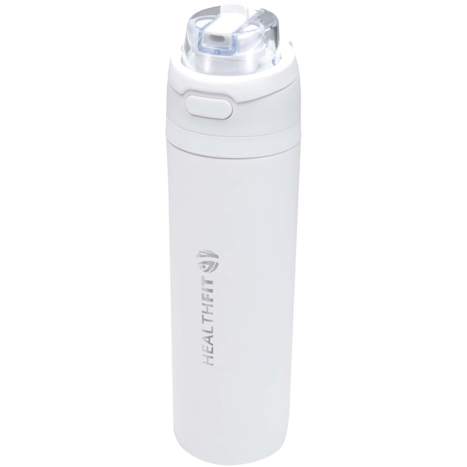 Botella de agua de acero inoxidable reciclado Theron de 800 ml de pared simple RCS, una tapa de doble función y una pajita abatible