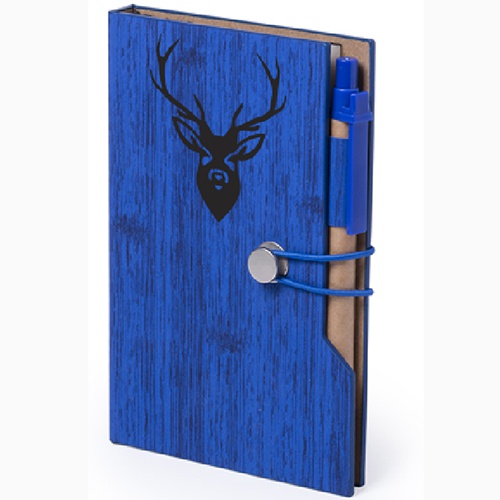 Bloc de notas original de material PU similar a la madera con bolígrafo de cartón reciclado y notas adhesivas - Seira