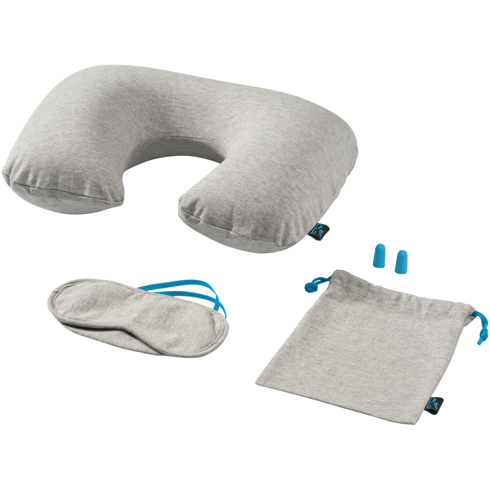 Conjunto de viaje suave con almohada inflable para el cuello, antifaz, tapones para los oídos y estuche - Villardompardo