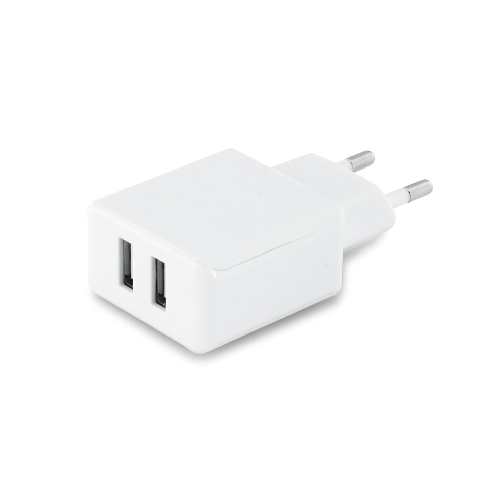 Adaptador USB ABS con 2 salidas de 5V/1-2'1A. Mide 62 x 42 x 23 mm - Bisham - Olvan