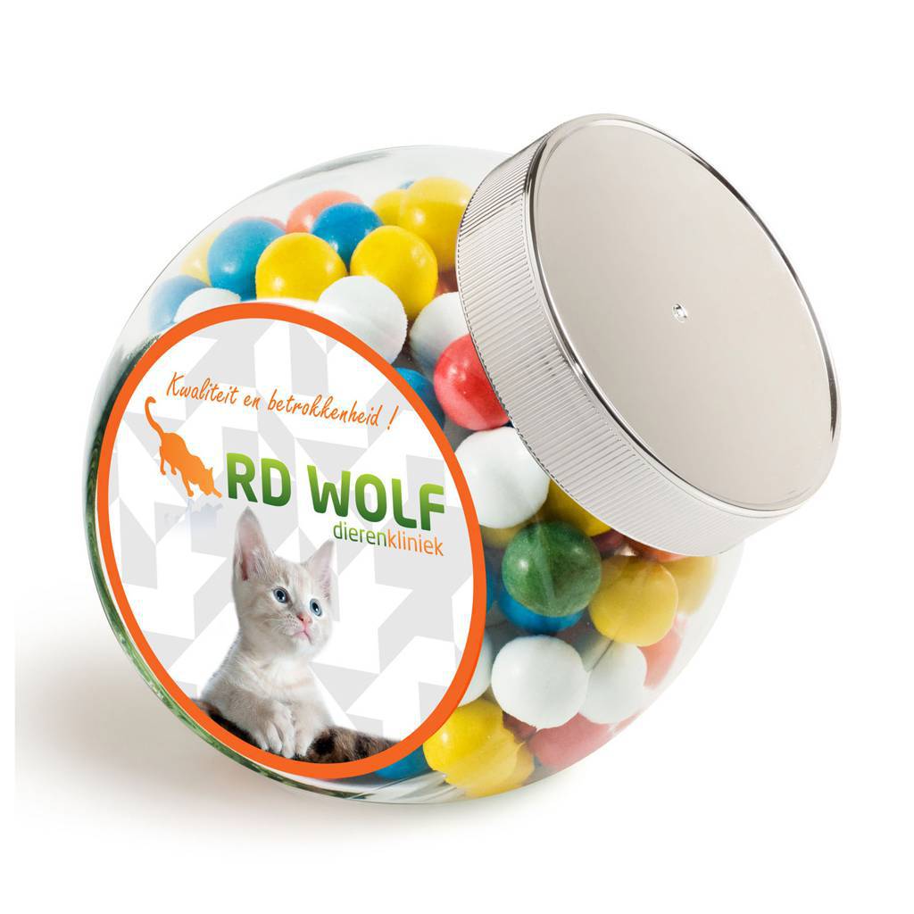 Frasco de vidrio mediano con tapa plateada y gomitas masticables - Bergondo