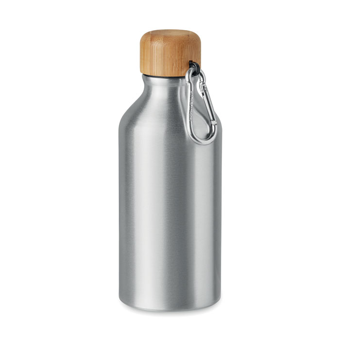 Botella de Agua de Aluminio con Tapa de Bambú y Mosquetón - Els Prats de Lluçanès