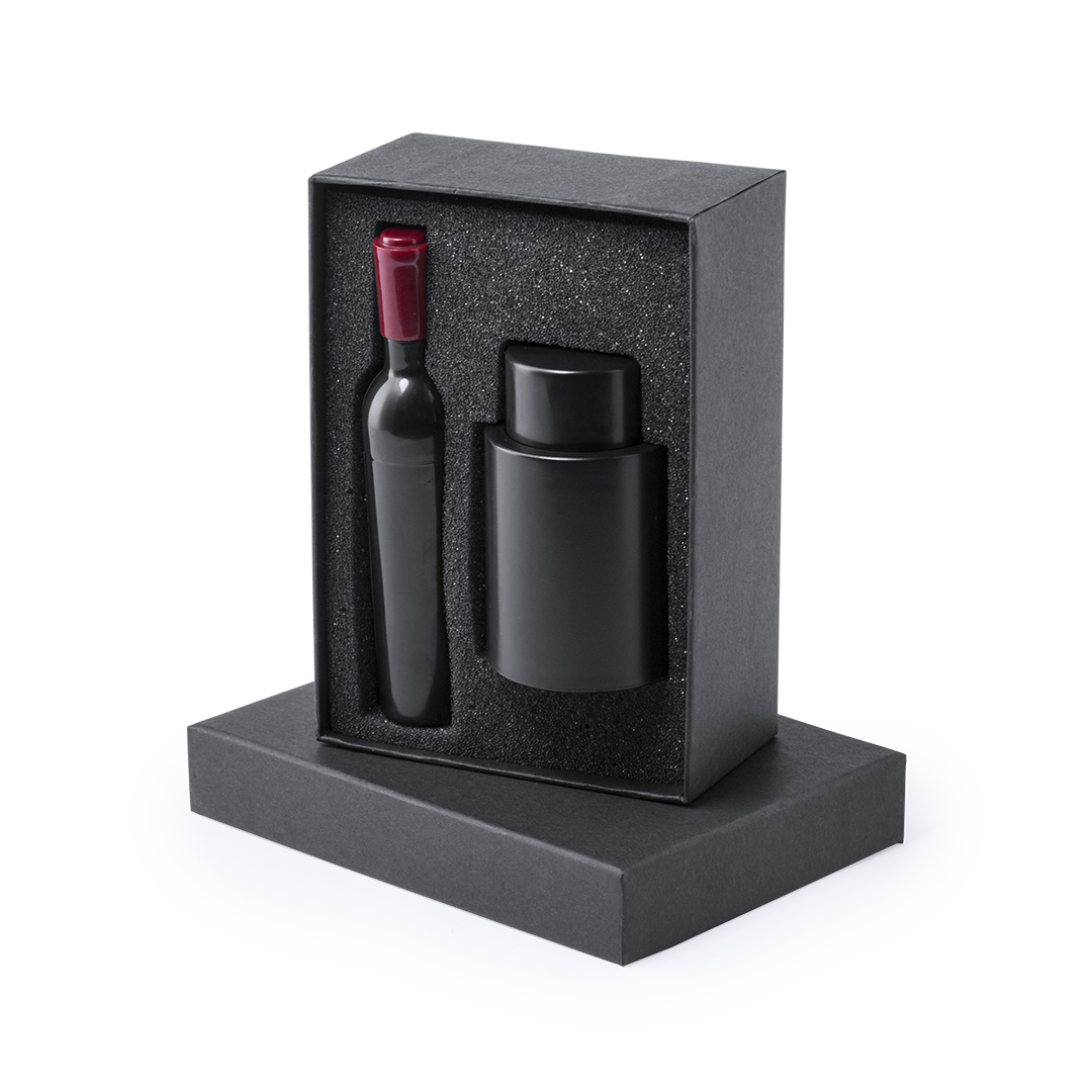 Set de vino de diseño audaz con sacacorchos y tapa de botella al vacío - Cànoves i Samalús