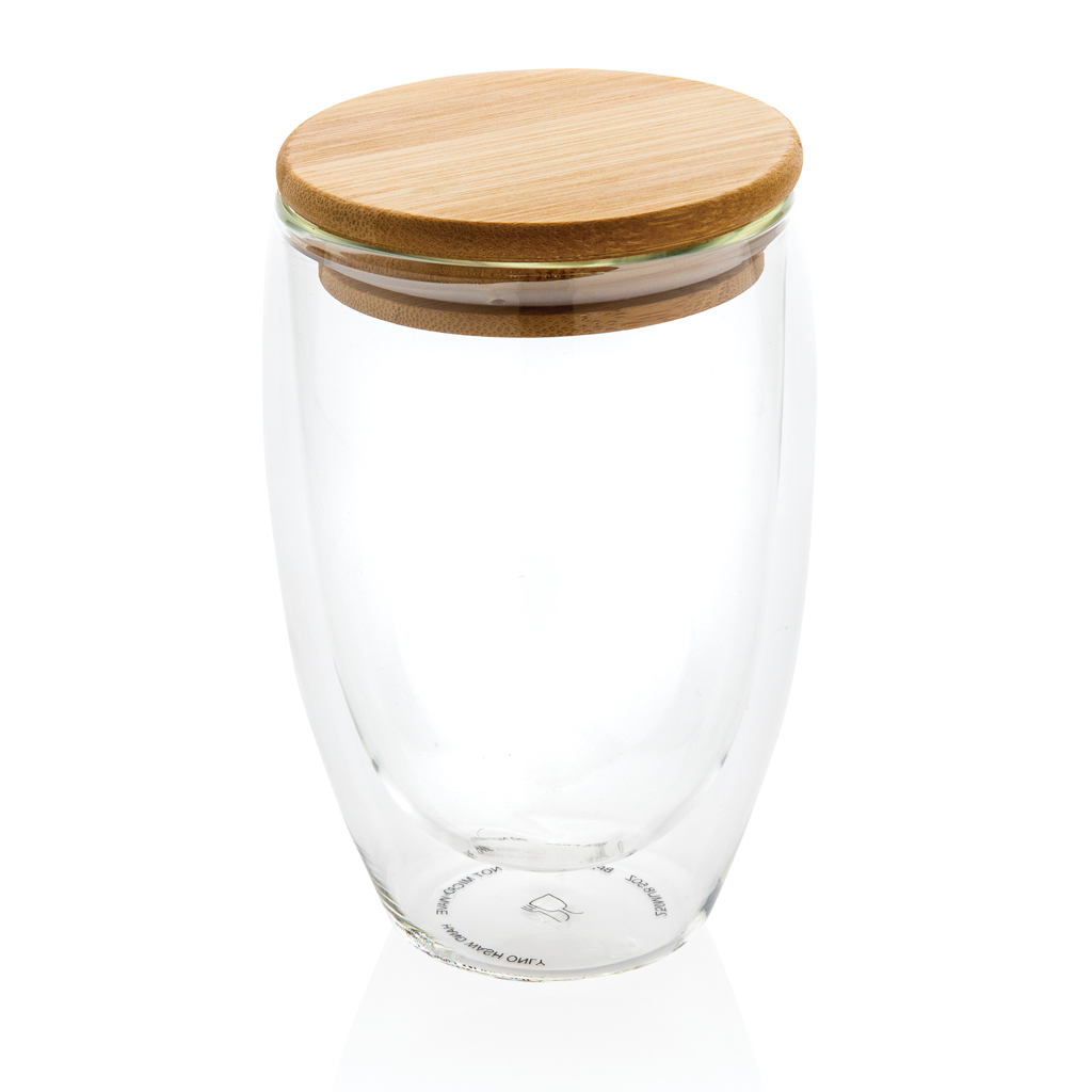 Doble Pared de Vidrio Borosilicato con Tapa de Bambú 350ml - Terroba