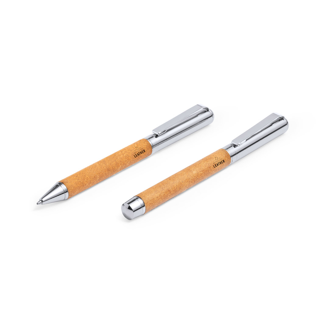 Set de Bolígrafo y Rollerball de Cuero Reciclado - Higham - Atea