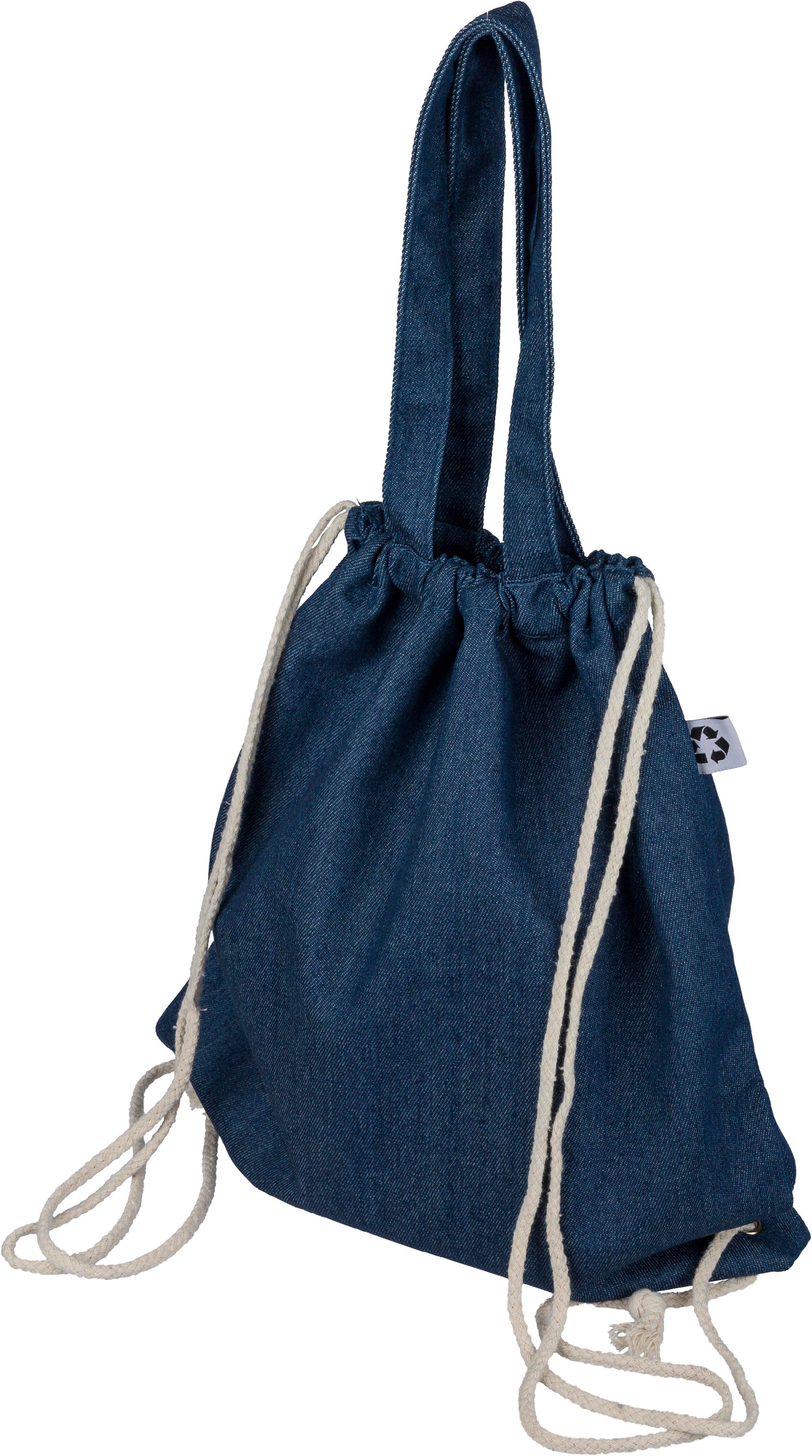 Bolsa de cordón de mezclilla reciclada EcoLazo - Arceniega impreso con logotipo
