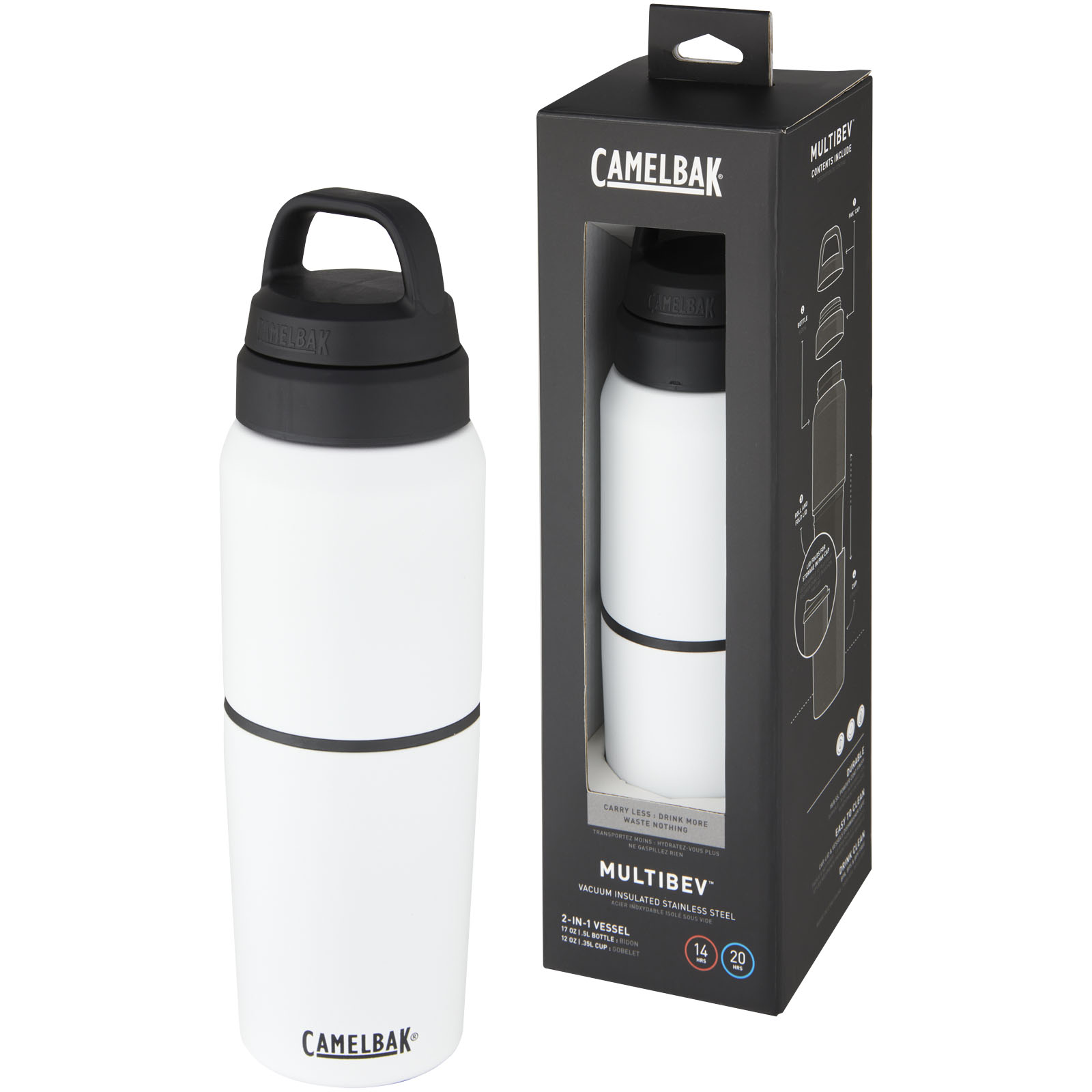 Botella de acero inoxidable con aislamiento al vacío MultiBev de 500 ml y vaso de 350 ml - Blanco (Camelbak)