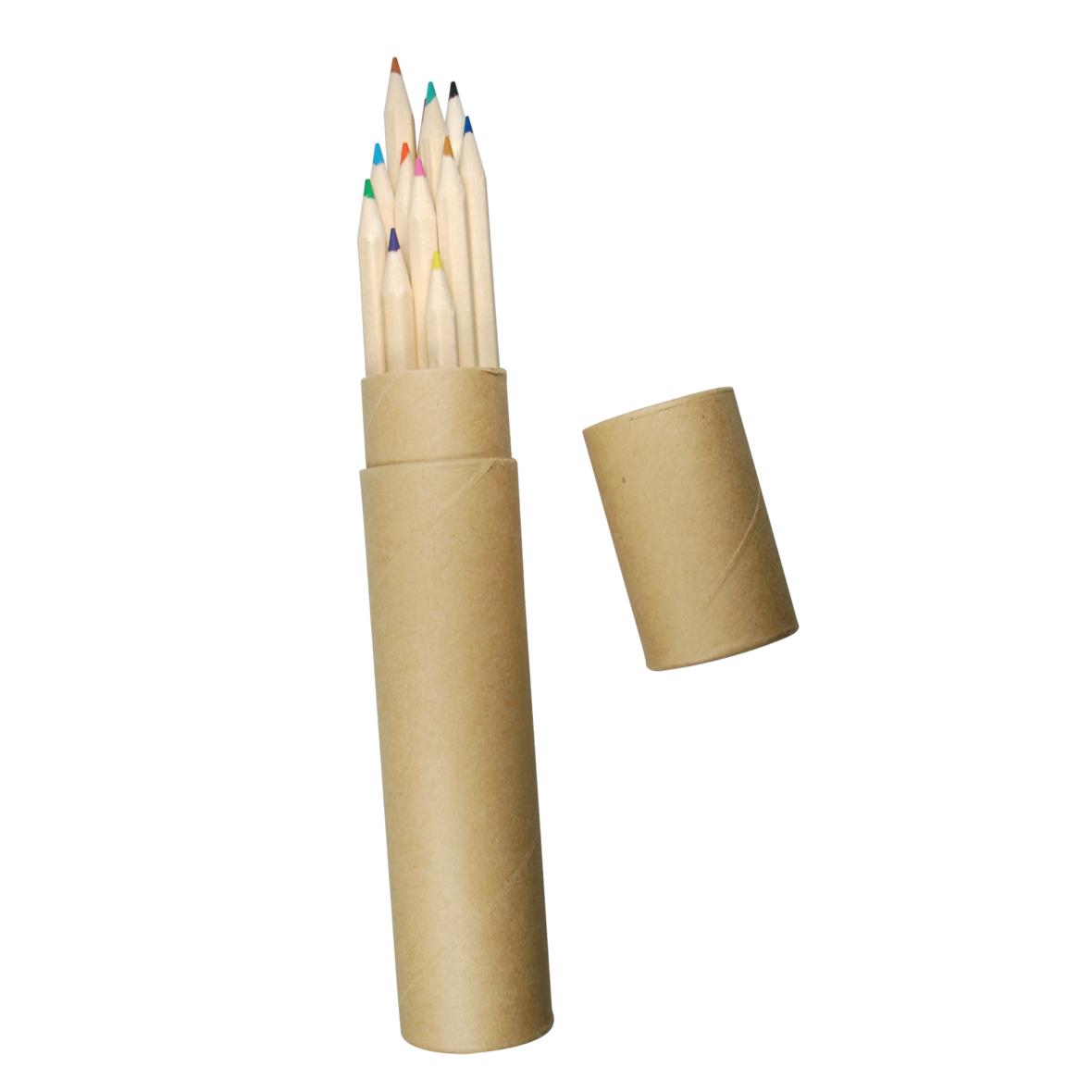 Soporte redondo de cartón para bolígrafos con lápices de colores naturales - Gimileo
