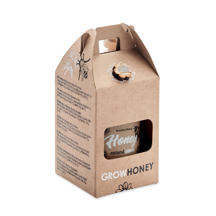 Tarro de Miel de Flores Silvestres con Cucharón de Madera y Semillas de Flores de Abeja - Es Mercadal