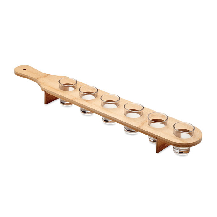 Set de bandeja de pádel de bambú con vasos de chupito 20ml- La Puebla de Cazalla