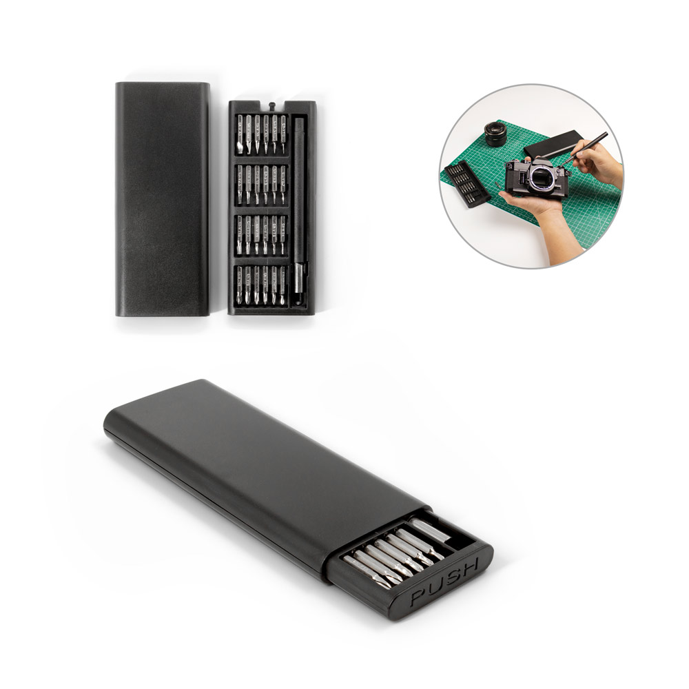 Juego de destornilladores ATOM con diferentes puntas magnéticas de acero al carbono