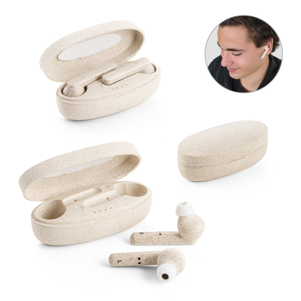 Auriculares Bluetooth de paja de trigo - Panticosa impreso con logotipo