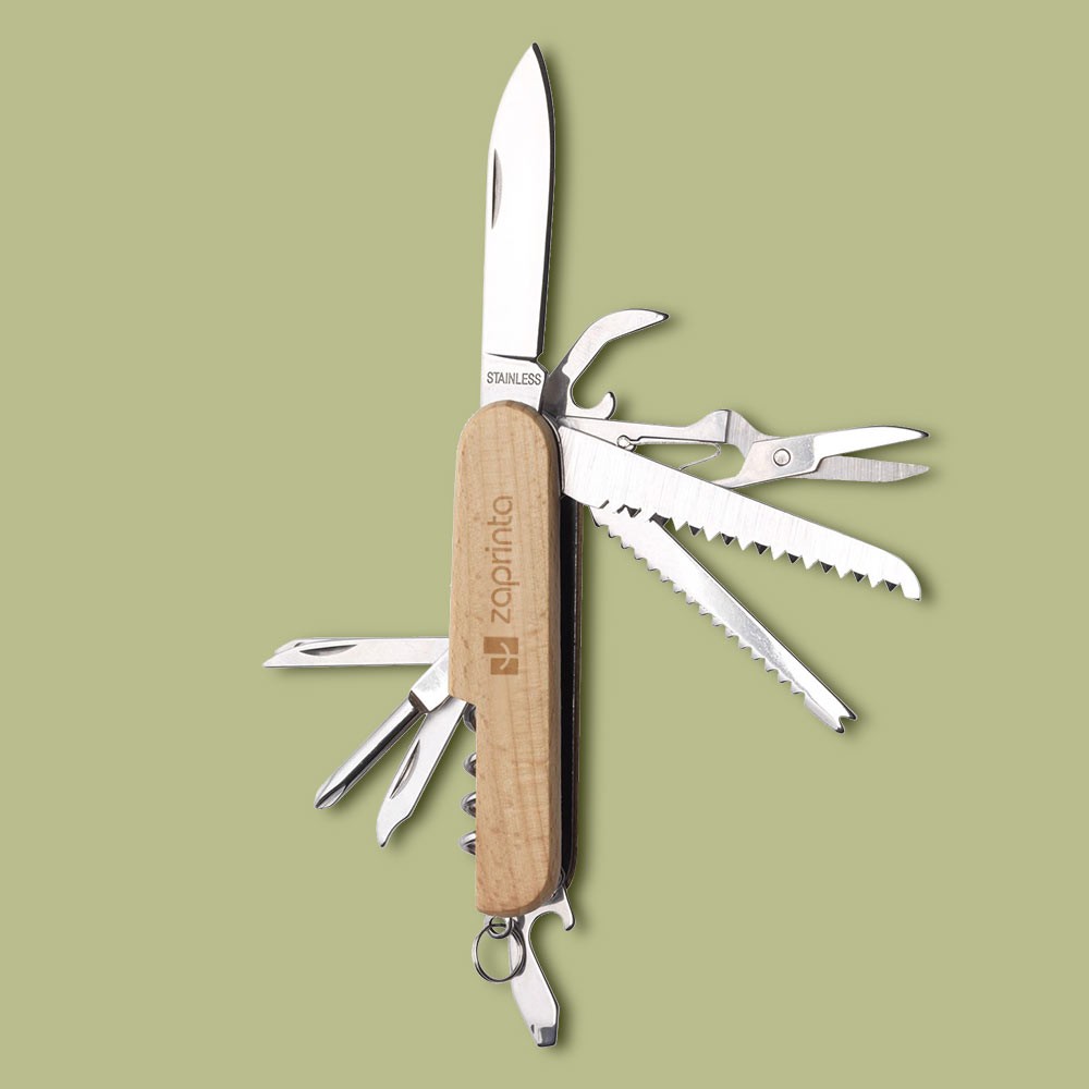 Cuchillo de bolsillo multifuncional de 8 piezas con mango de haya - Figueres
