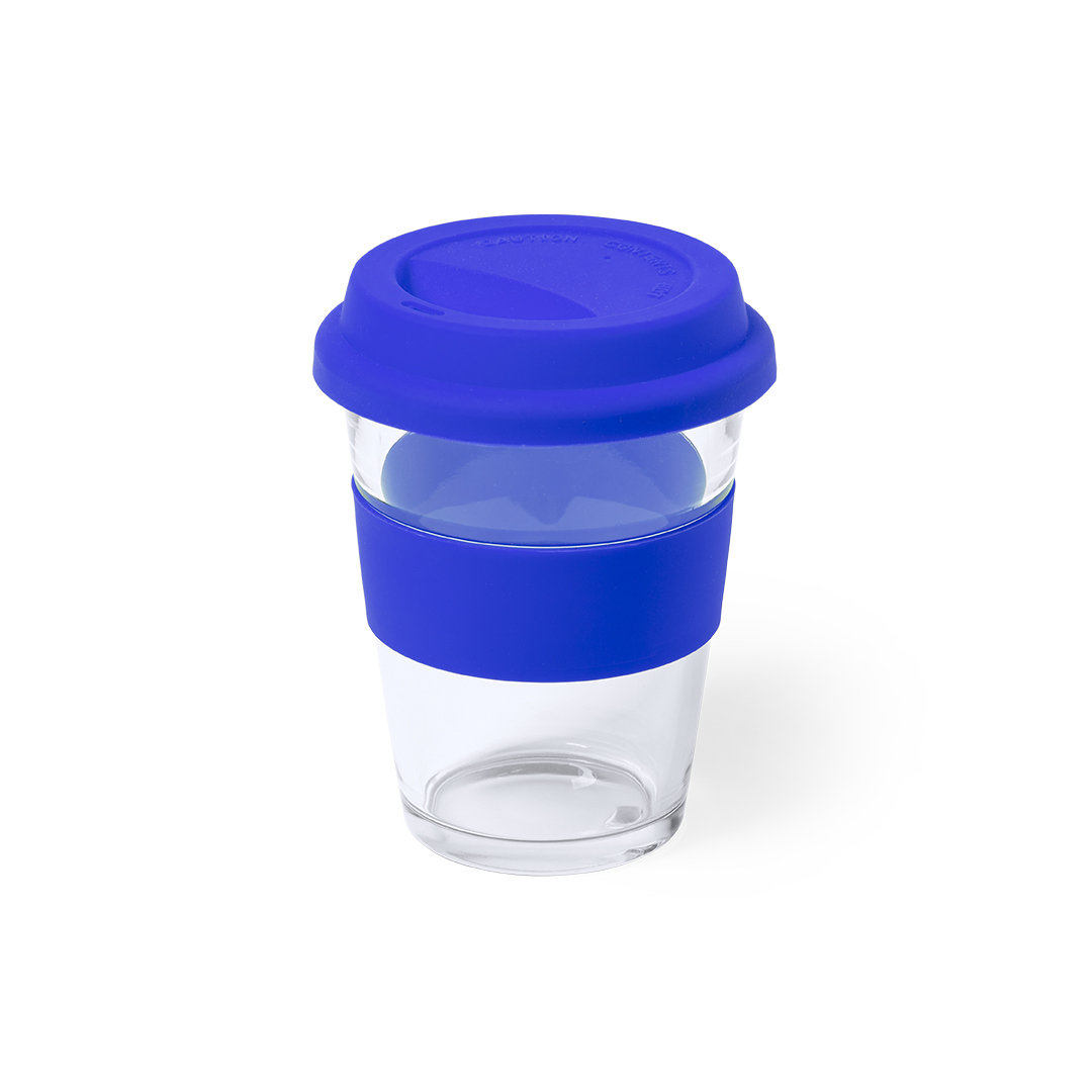 Taza de vidrio de 350ml con tapa de silicona - La Villa de Don Fadrique